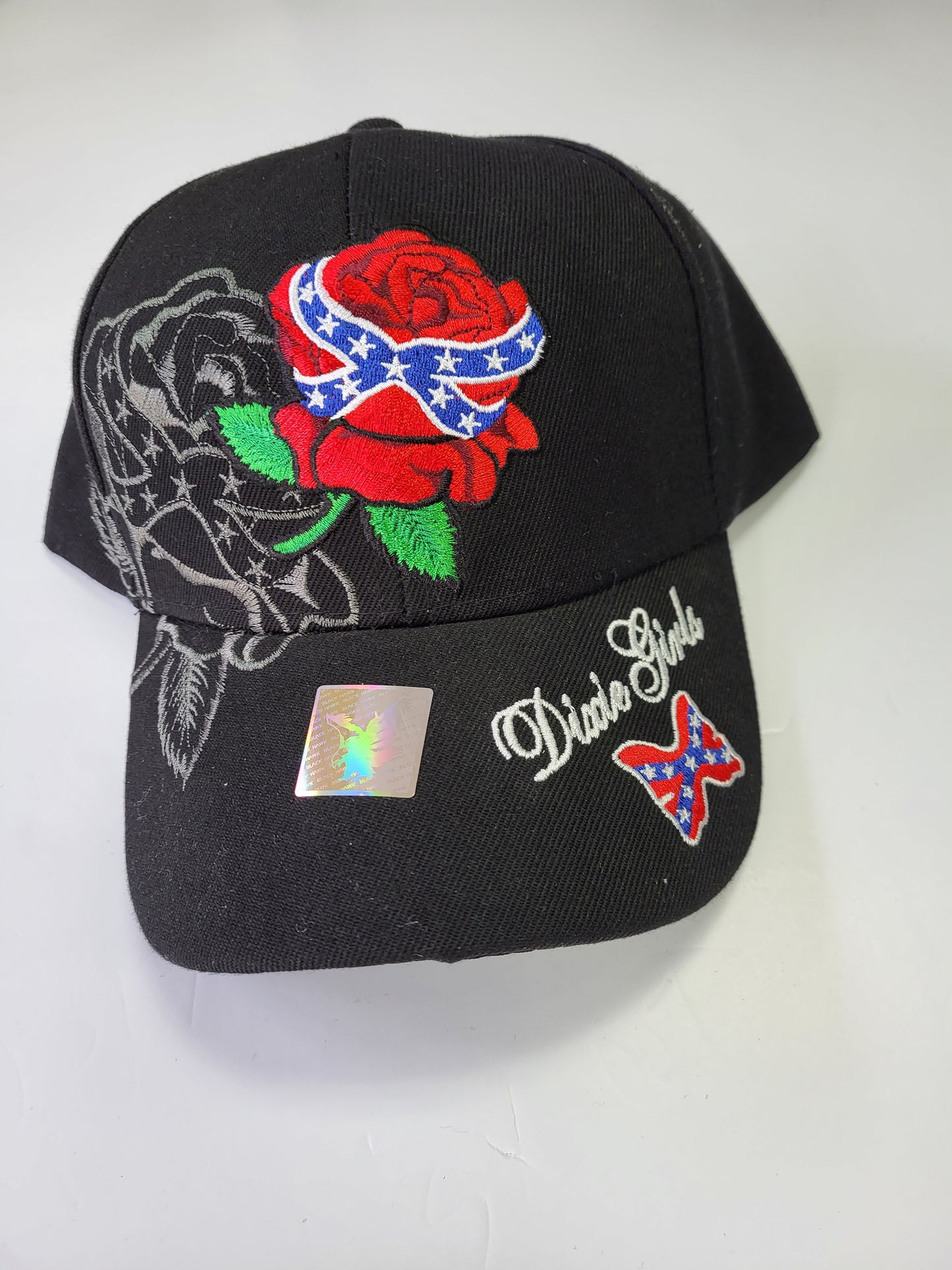 Red Rose Black Ball Cap