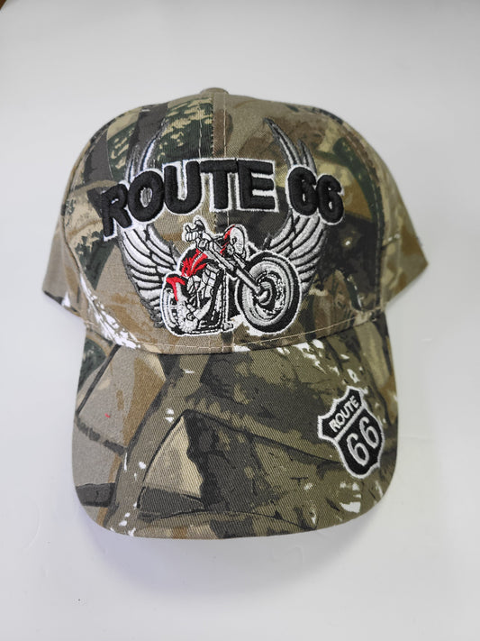 Route 66 Motorcycle Winged Camo Ball Cap